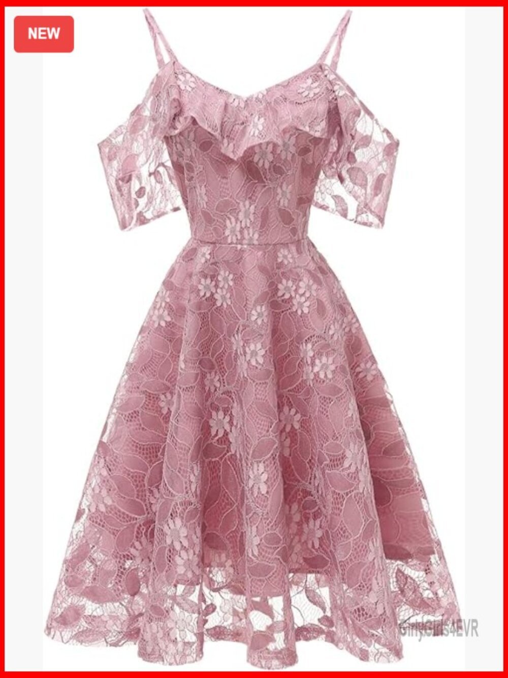 Vintage Lace Floral Cold Shoulder Cocktail Swing Dress A-Line